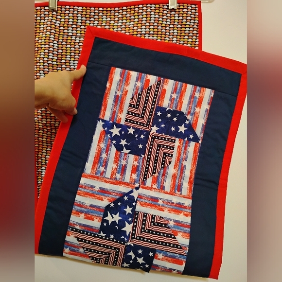 Homemade Quilted Table Runner Patriotic Theme  Red Blue White approx. 14' x 40' - Picture 12 of 16